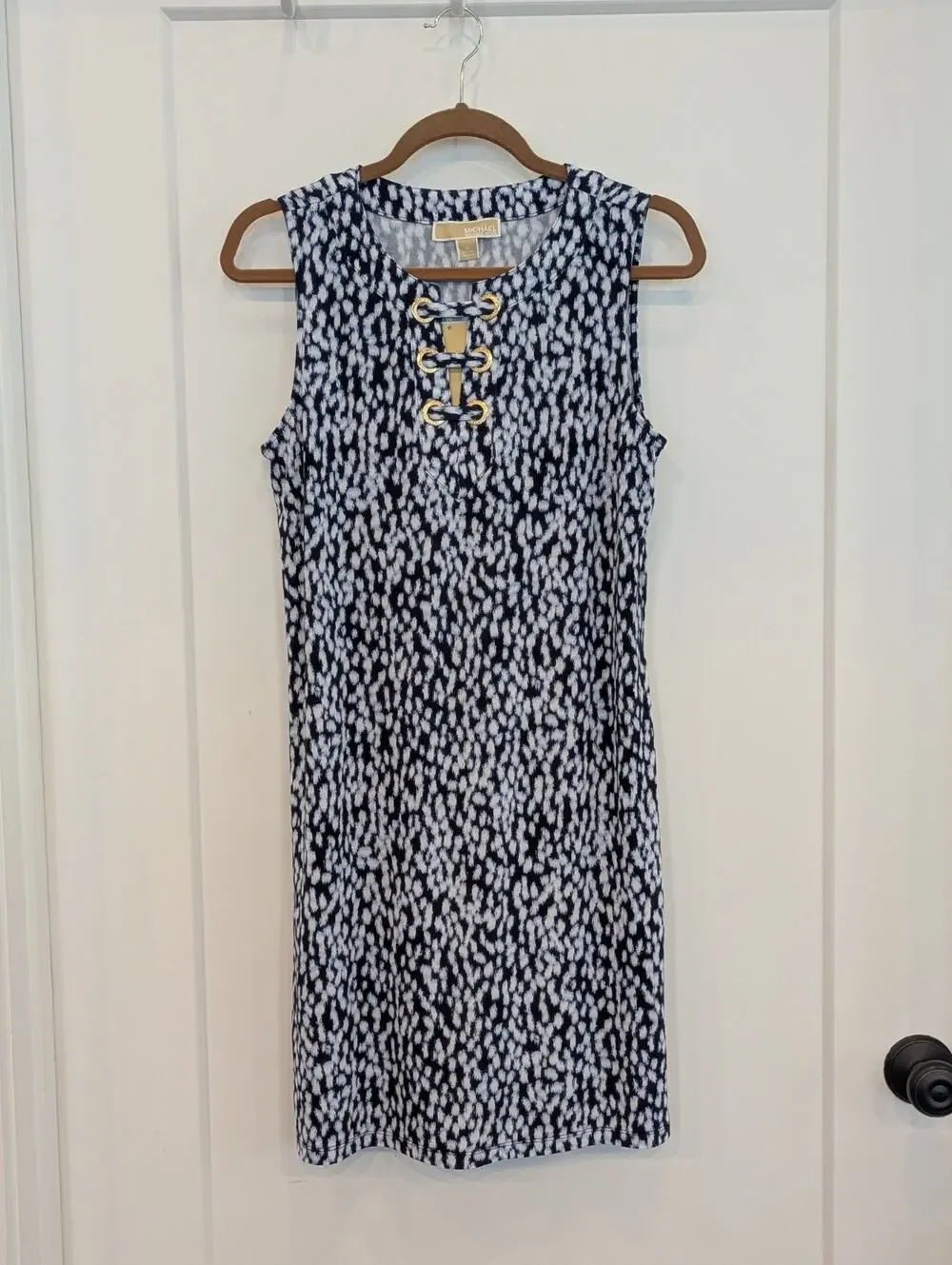 NWT Michael Kors Dress M Short Blue Lace Up Grommet Shift Mini Sleeveless